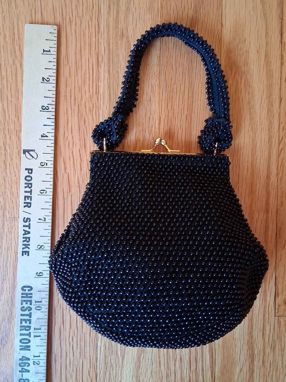 Vintage Corde Bead Women's Black Handbag with Gold Clasp - Picture 6 of 9